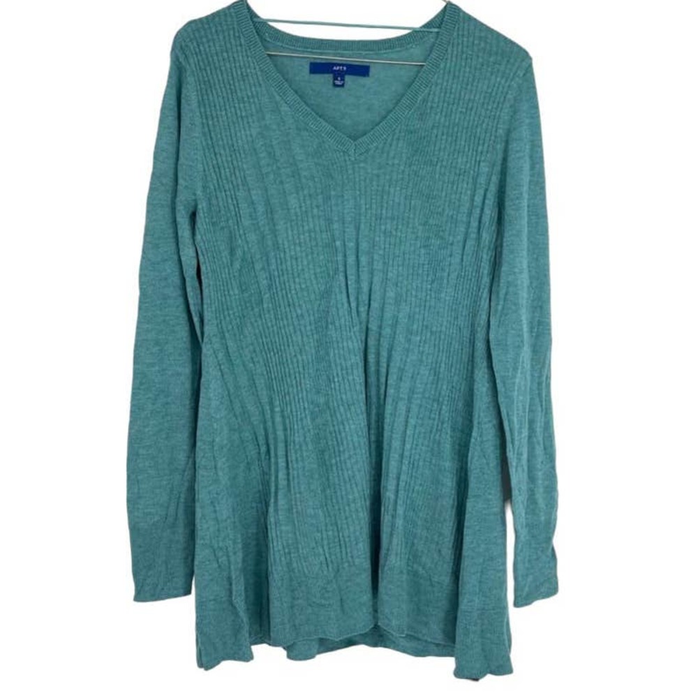 APT9 TUNIC STYLE SOFT GREEN VNECK PULLOVER SWEATER SMALL